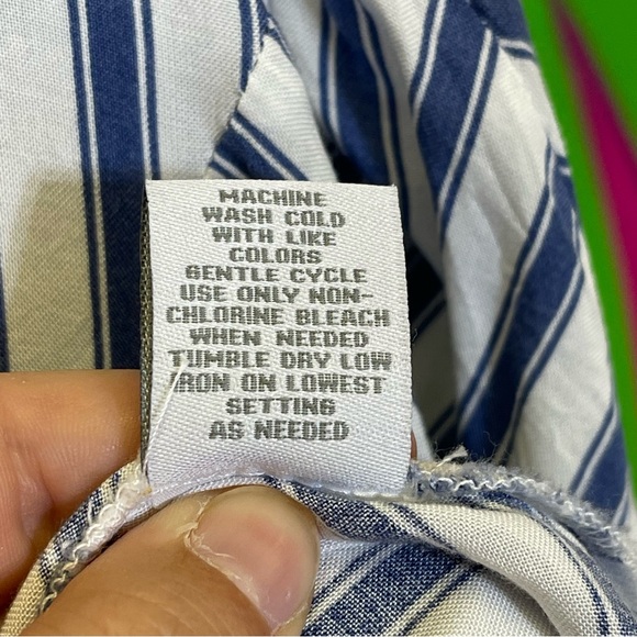 keren hart, Blue and white Striped Shirt, big ruffle sleeves. Size Medium. - Picture 6 of 7